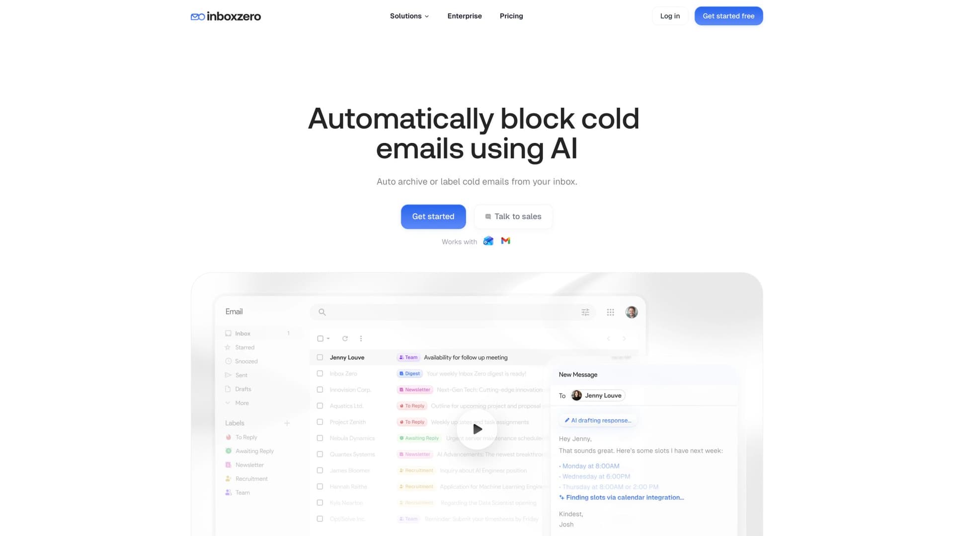 Inbox Zero cold email blocking feature demonstrating automatic detection and filtering of unwanted cold outreach messages